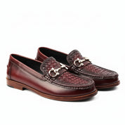 Men's Burgundy Genuine Leather Driving Shoes - three-quarter-view