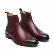 Men's Burgundy Leather Chelsea Boots - three-quarter-view