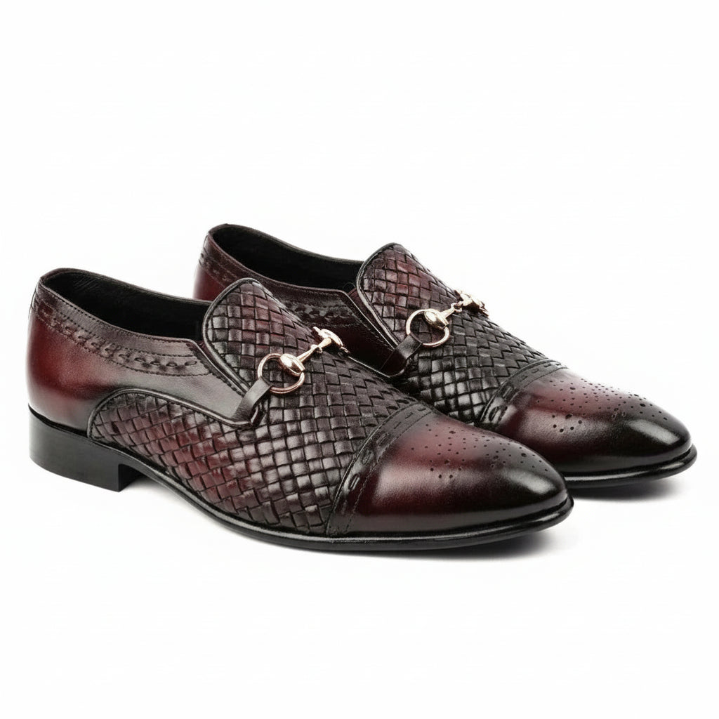 three-quarter-view - Men's Burgundy Leather Moccasins