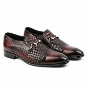 three-quarter-view - Men's Burgundy Leather Moccasins
