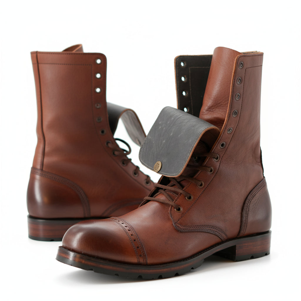 three-quarter-view - Men's Cap-Toe High Ankle Leather Boots