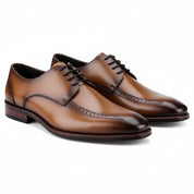 three-quarter-view - Men's Cap-toe Leather Oxfords in Brown
