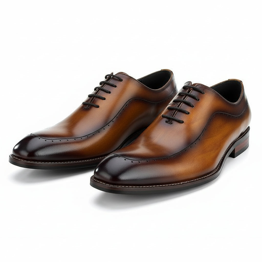 three-quarter-view - Men's Classic Brogue Leather Dress Shoes