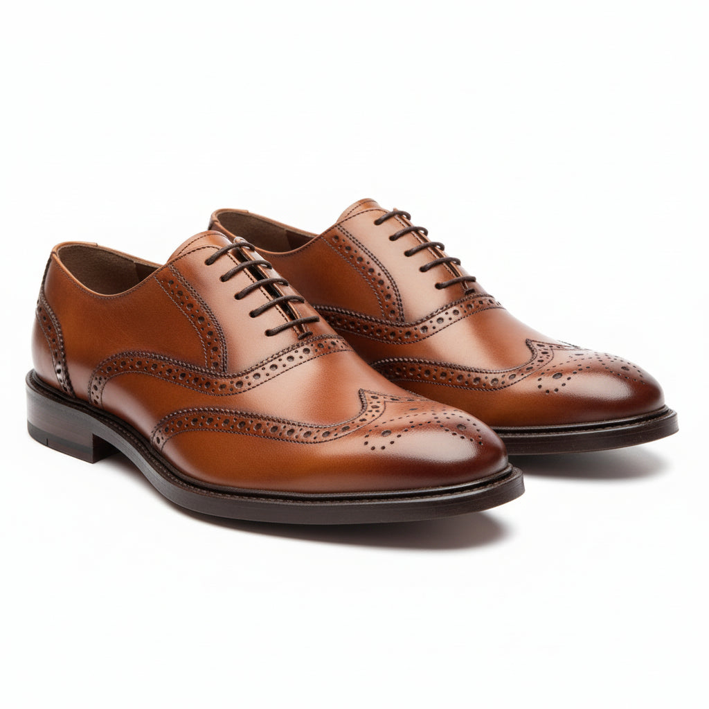 three-quarter-view - Men's Classic Brown Leather Brogue Dress Shoes