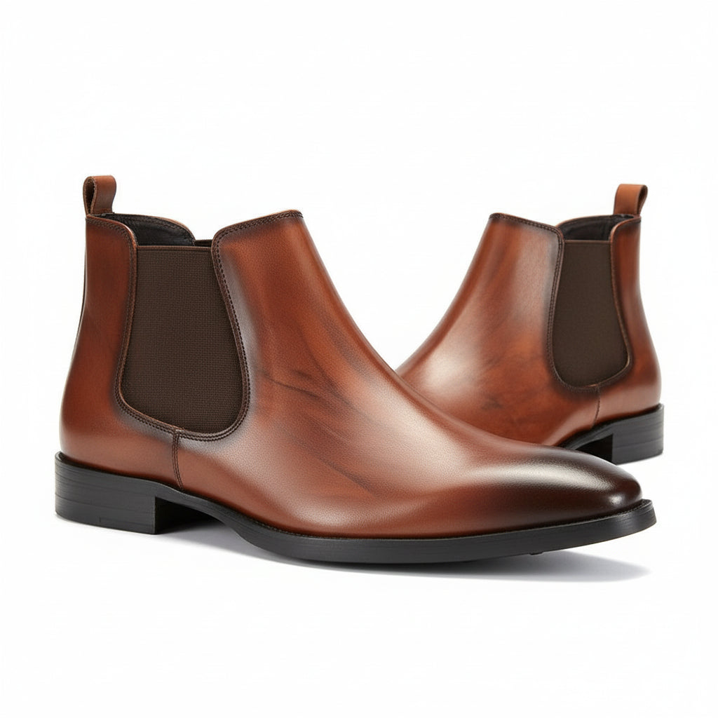 three-quarter-view - Men's Cow Leather Chelsea Boots with Comfort Fit