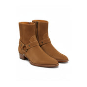 three-quarter-view - Men's Cow Leather High Ankle Boots in Western Design