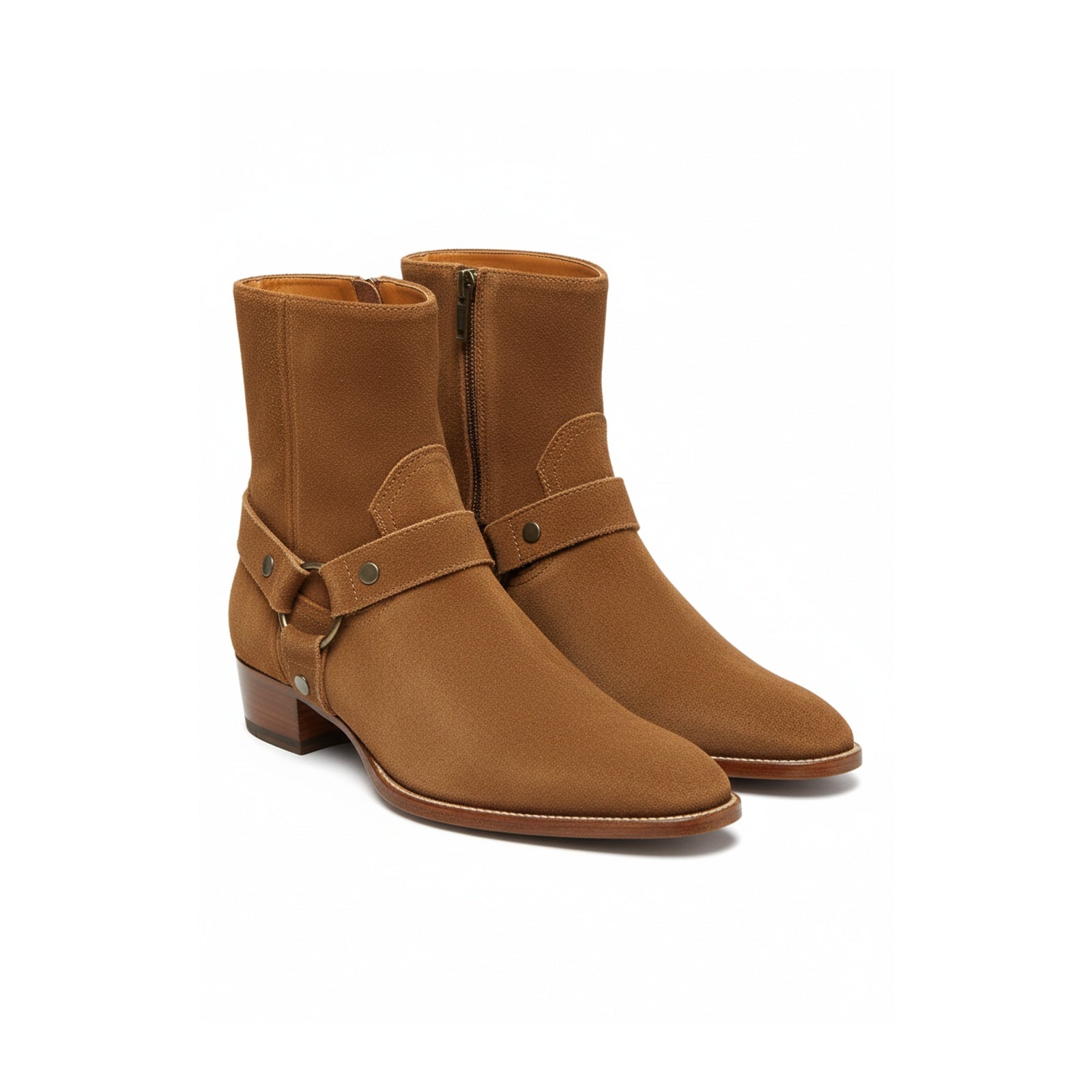 three-quarter-view - Men's Cow Leather High Ankle Boots in Western Design