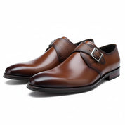 three-quarter-view - Men's Cow Leather Monk-Strap Dress Shoes