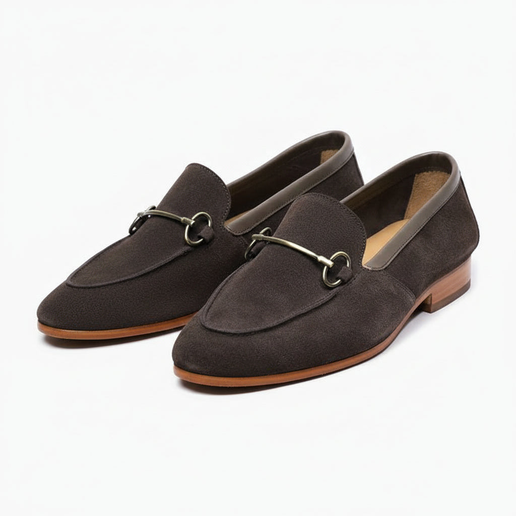 three-quarter-view - Men's Cow Leather Suede Tassel Moccasins