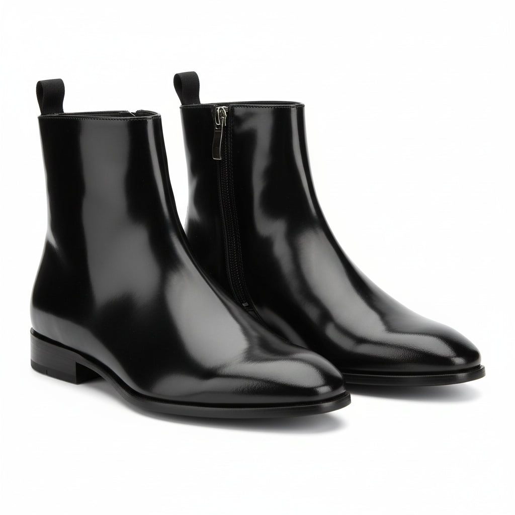 three-quarter-view - Men's Cow Leather Waterproof Zipper Boots