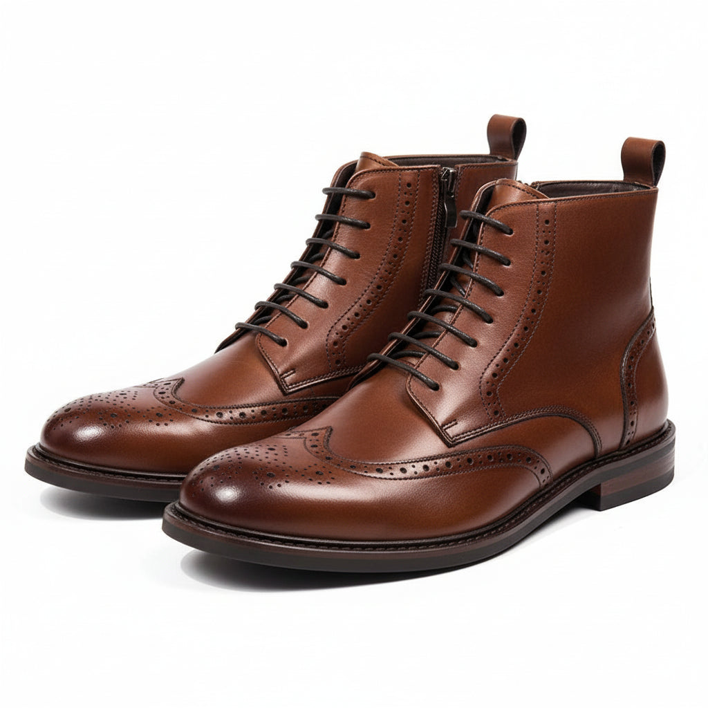 three-quarter-view - Men's Cow Leather Wingtip Boots