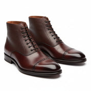 three-quarter-view - Men's Dark Brown Leather Cap Toe Ankle Boots