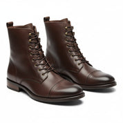 three-quarter-view - Men's Dark Brown Leather Cap Toe Ankle Boots