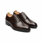 three-quarter-view - Men's Dark Brown Leather Oxford Dress Shoes