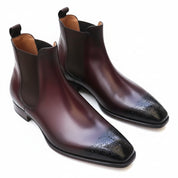 Men's Dark Burgundy Leather Chelsea Boots - three-quarter-view