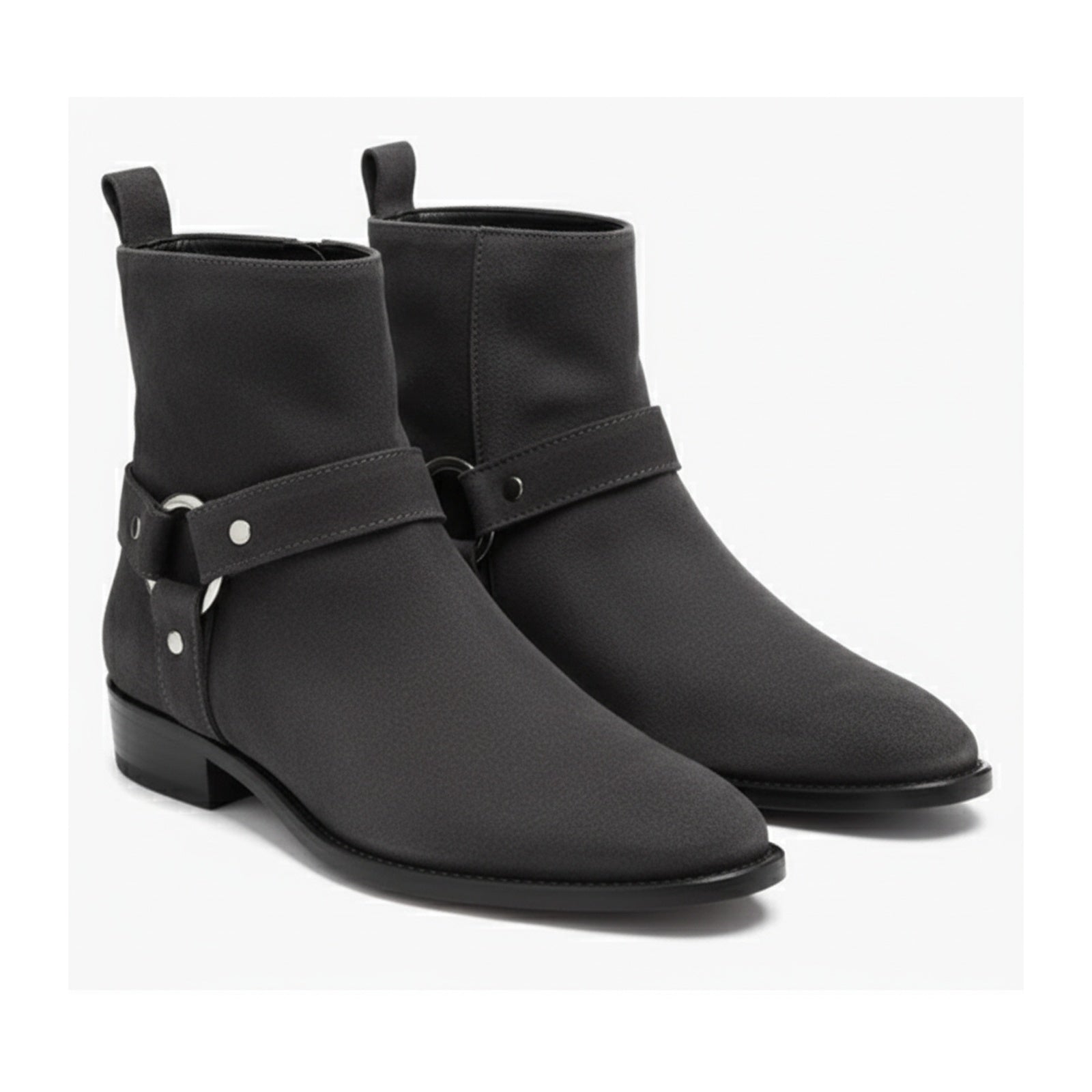 Men's Dark Gray Suede Biker Boots - three-quarter-view