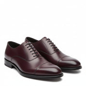 three-quarter-view - Men's Dark Maroon Leather Oxford Dress Shoes