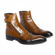 three-quarter-view - Men's Dark Tan Leather High Ankle Strap Boots