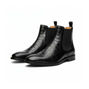 three-quarter-view - Men's Embossed Crocodile Leather Chelsea Boots