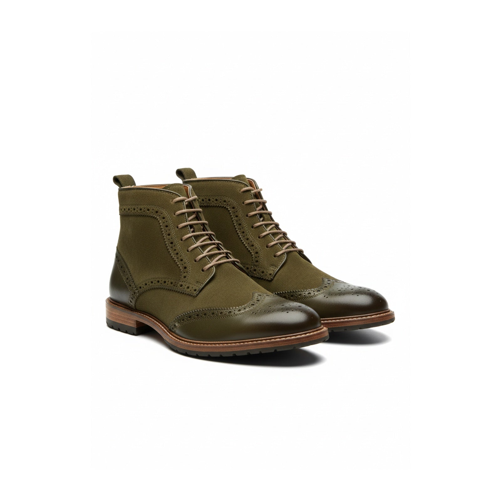 three-quarter-view - Men's Full Grain Leather Brogue Boots