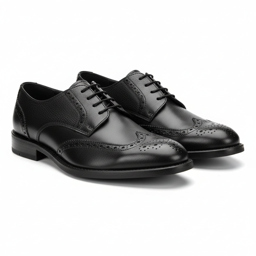 three-quarter-view - Men's Full Grain Leather Brogue Dress Shoes