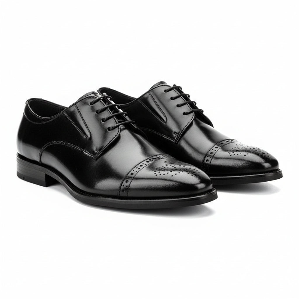 three-quarter-view - Men's Full Grain Leather Brogue Dress Shoes