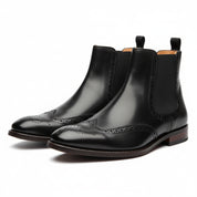 three-quarter-view - Men's Full Grain Leather Wingtip Chelsea Boots