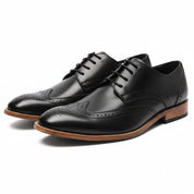three-quarter-view - Men's Full Grain Leather Wingtip Dress Shoes