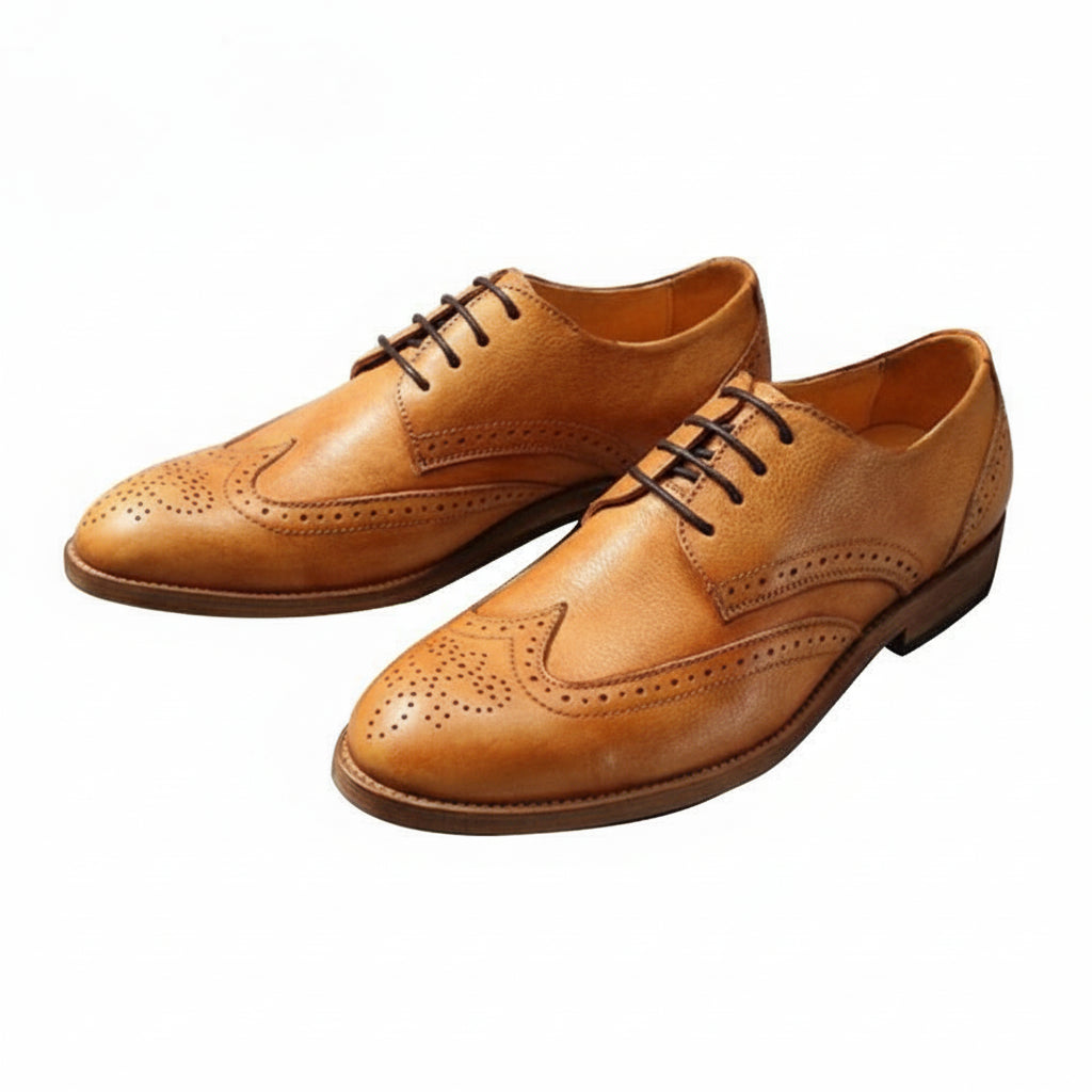 three-quarter-view - Men's Genuine Leather Derby Shoes with Brogue Detailing