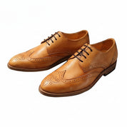 three-quarter-view - Men's Genuine Leather Derby Shoes with Brogue Detailing