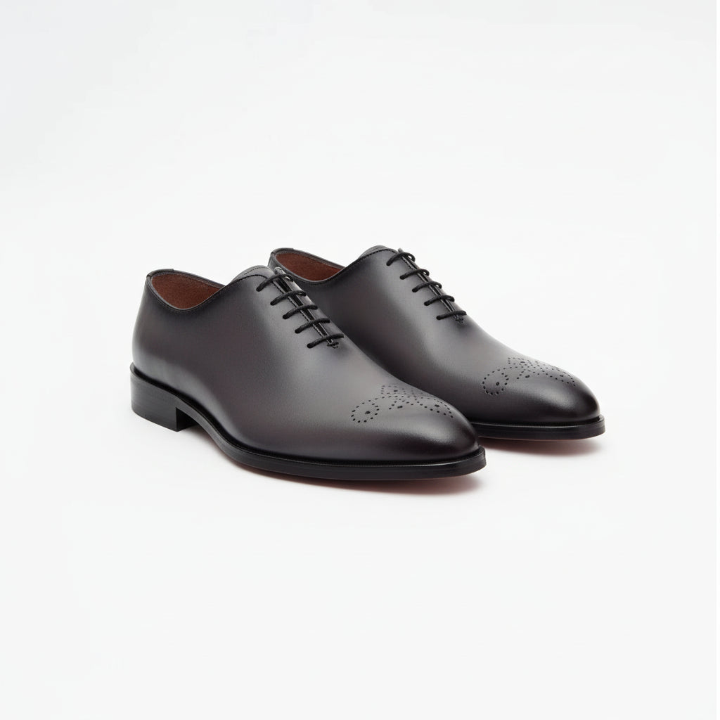 three-quarter-view - Men's Gray Leather Whole Cut Oxford Dress Shoes