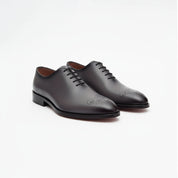 three-quarter-view - Men's Gray Leather Whole Cut Oxford Dress Shoes