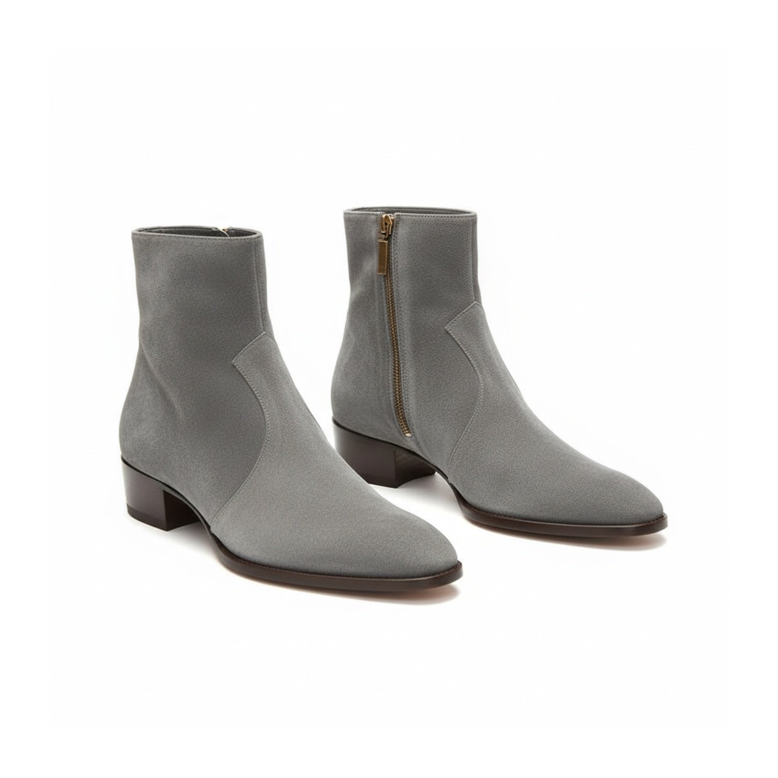 three-quarter-view - Men's Gray Suede Dress Ankle Boots