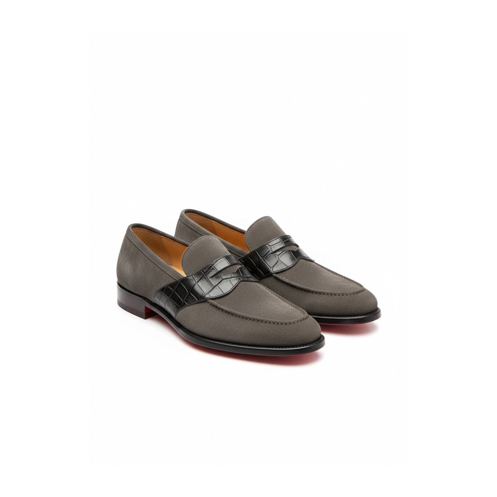 three-quarter-view - Men's Gray Suede Moccasin Loafers