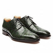 three-quarter-view - Men's Green Leather Lace-Up Dress Shoes