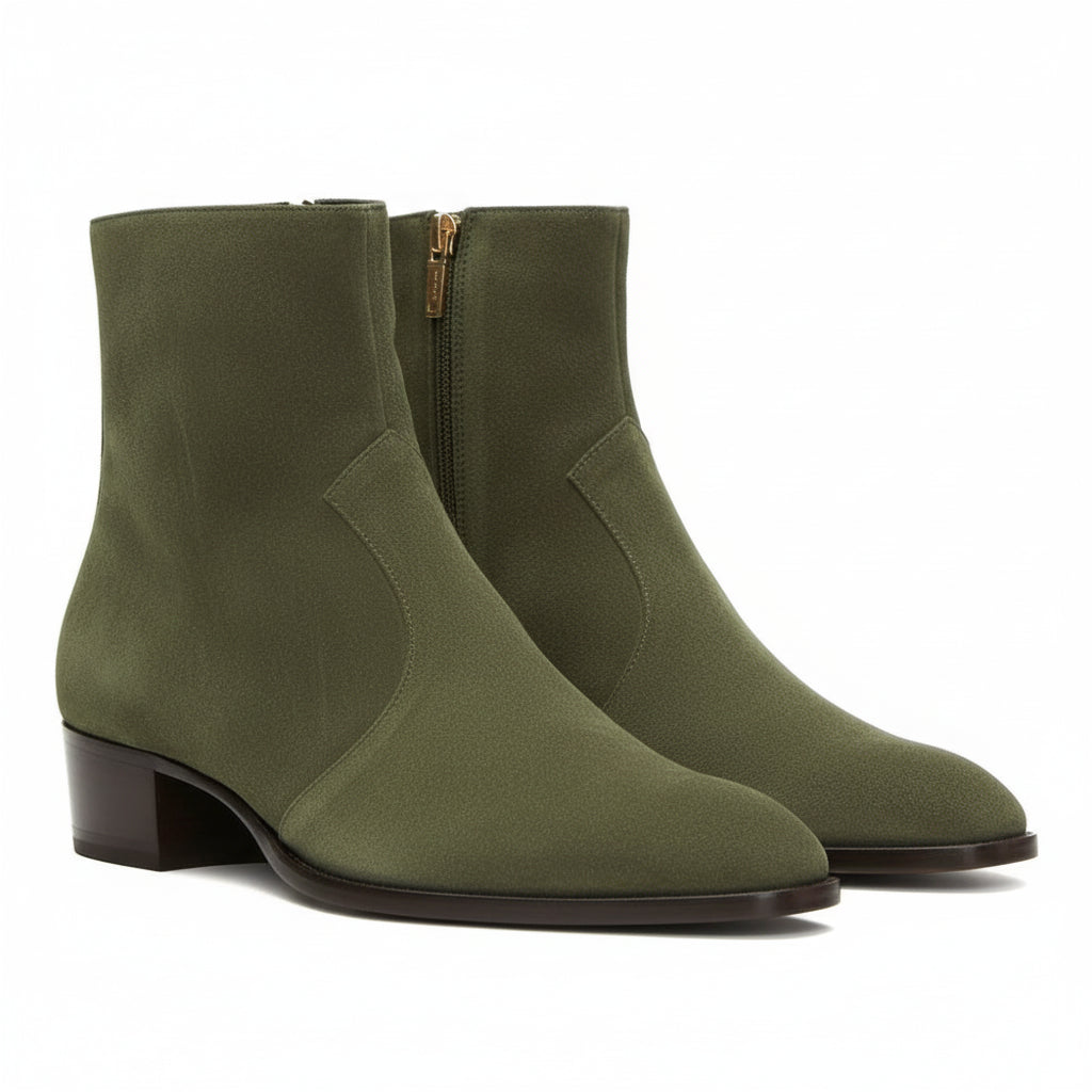 Men's Green Suede Ankle Boots - three-quarter-view