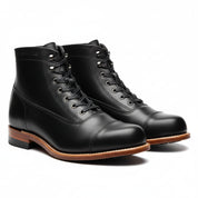 three-quarter-view - Men's Handmade Black Leather Ankle Boot with Handcrafted Detailing