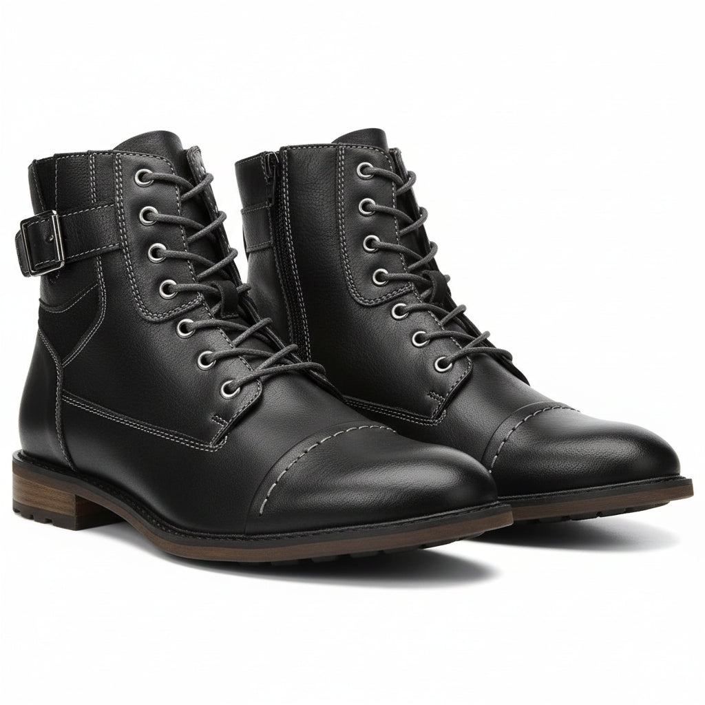 three-quarter-view - Men's Handmade Black Leather Classic Boots with Customization Options