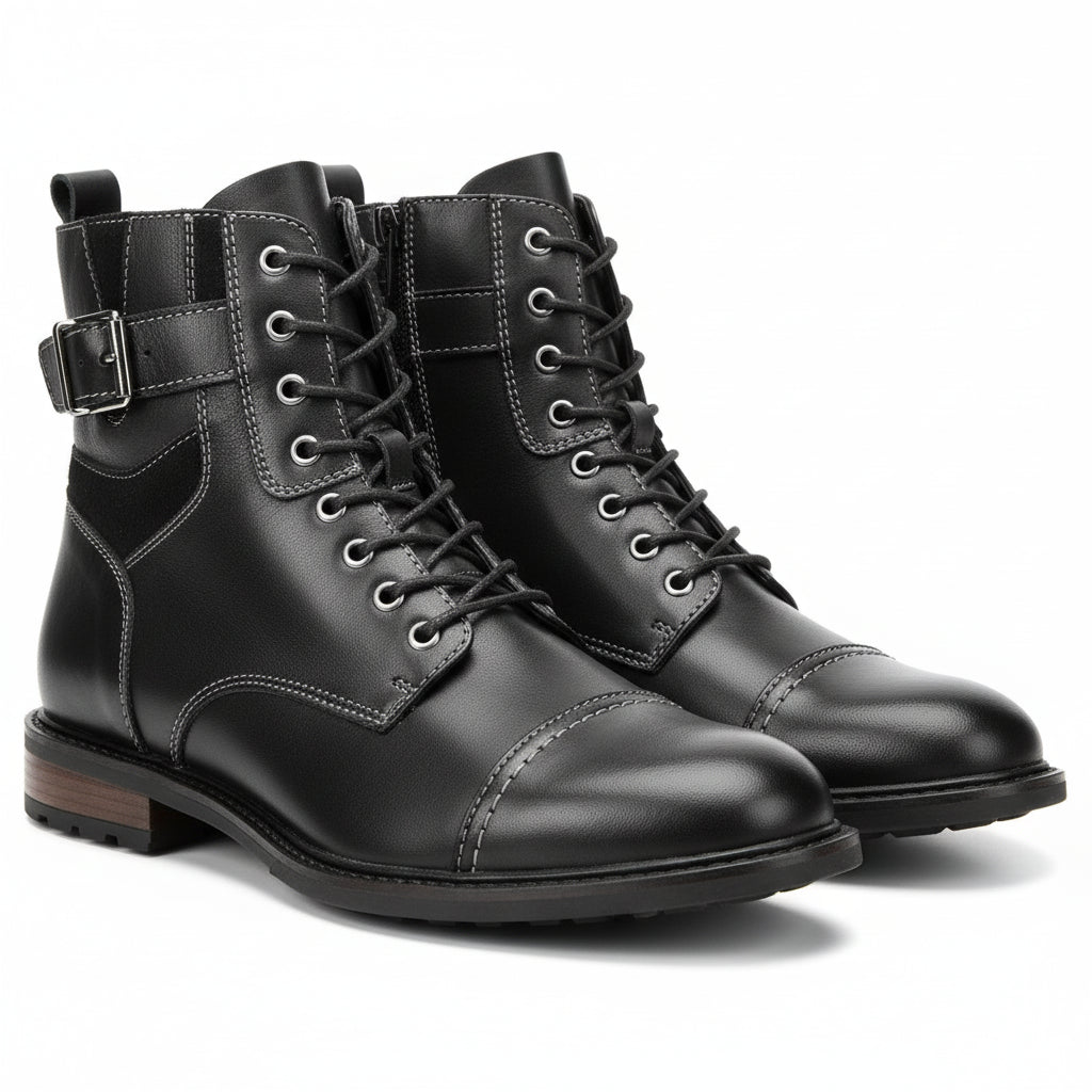 three-quarter-view - Men's Handmade Black Leather Classic Boots with Customization Options