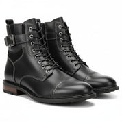 three-quarter-view - Men's Handmade Black Leather Classic Boots with Customization Options