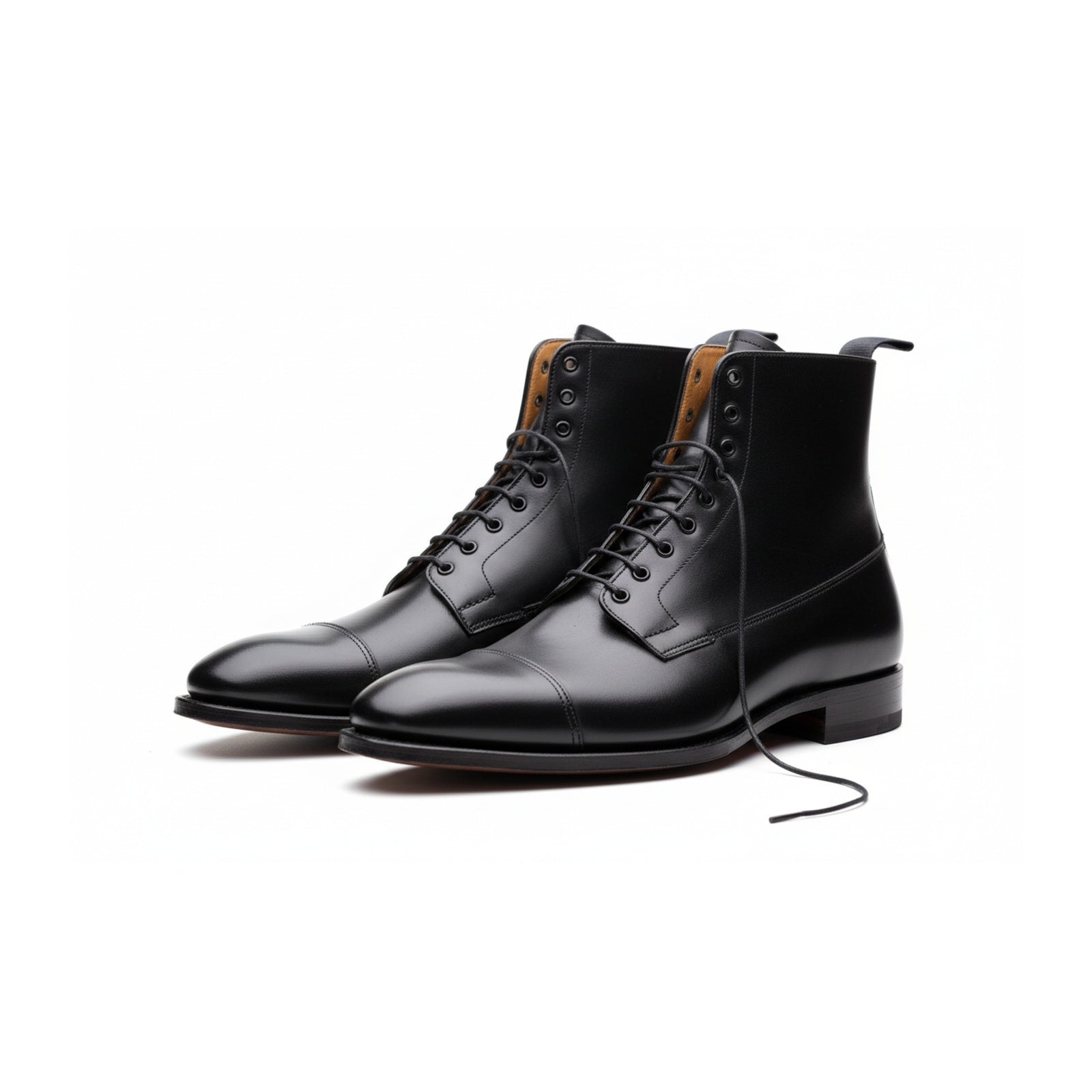 three-quarter-view - Men's Handmade Black Leather Dress Boots with Custom Features