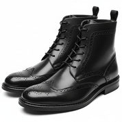 three-quarter-view - Men's Handmade Black Leather Wingtip Brogue Ankle Boots