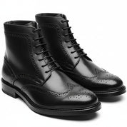 three-quarter-view - Men's Handmade Black Leather Wingtip Brogue Ankle Boots