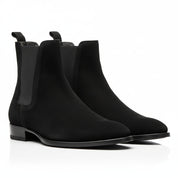 three-quarter-view - Men's Handmade Black Suede Chelsea Boots – Customizable Options