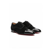 three-quarter-view - Men's Handmade Black Suede & Leather Formal Shoes
