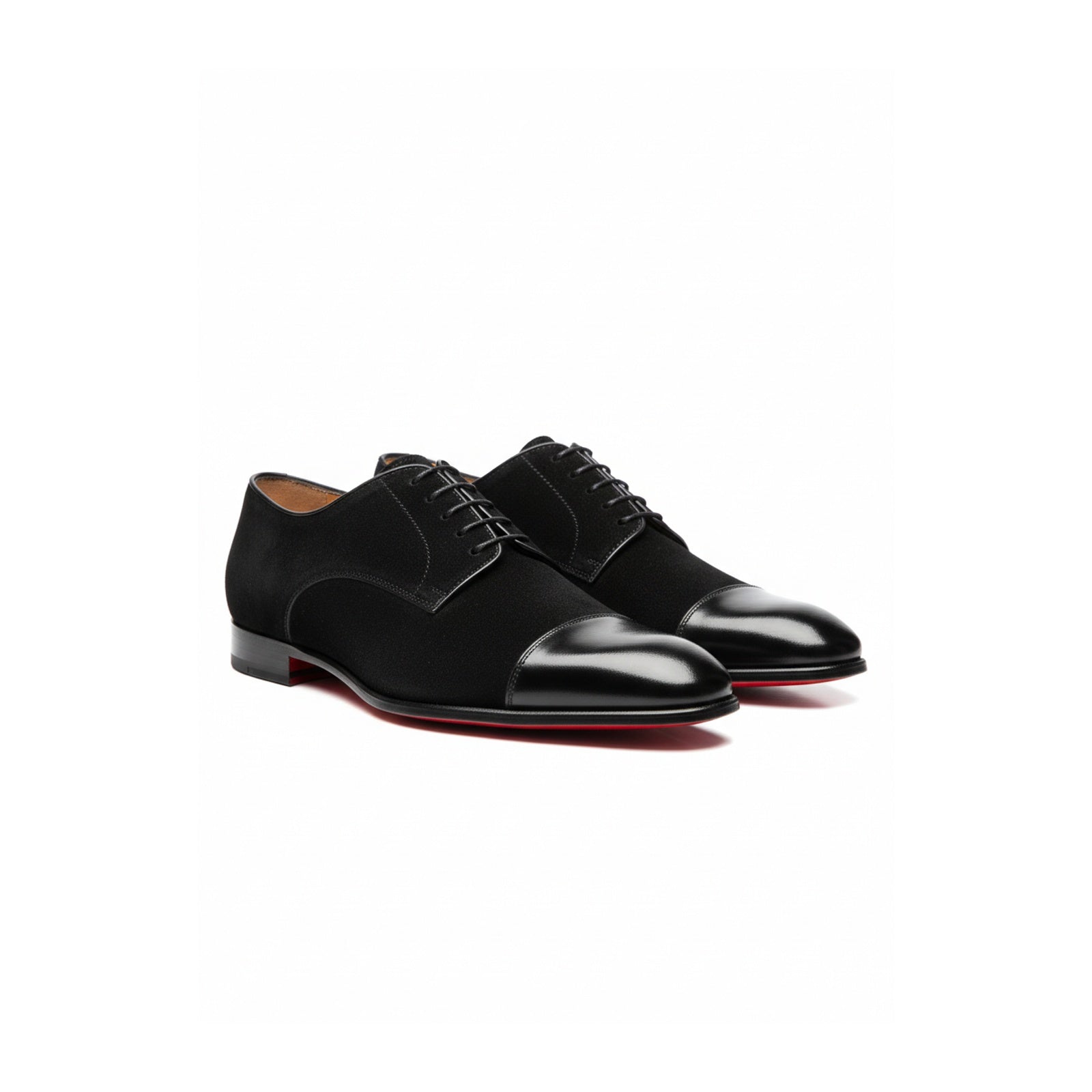 three-quarter-view - Men's Handmade Black Suede & Leather Formal Shoes