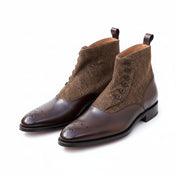 three-quarter-view - Men's Handmade Brown Leather Button Boots with Premium Fit