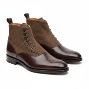 three-quarter-view - Men's Handmade Brown Leather Button Boots with Premium Fit