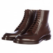 three-quarter-view - Men's Handmade Dark Brown Leather Lace-Up Ankle Boot with Welted Sole