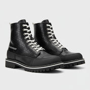 three-quarter-view - Men's Hexagon-Patterned Leather Motorcycle Boots